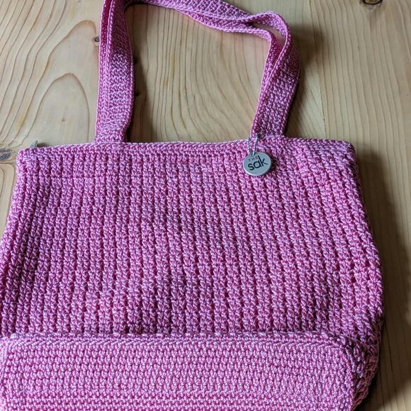 The Sak Elegant Shoulder Bag, Crocheted w Top Zipper Light Pink - NEVER USED - Picture 1 of 12
